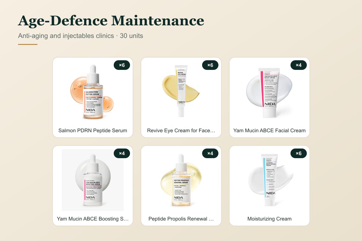 Age-Defence Maintenance bundle: Salmon PDRN Peptide Serum, Revive Eye Cream for Face & Neck, Youthful Formula Yam Mucin ABCE Facial Cream, Youthful Formula Yam Mucin ABCE Boosting Serum, Peptide Propolis Renewal Serum, Youthful Formula Ultimate Moisturizing Cream