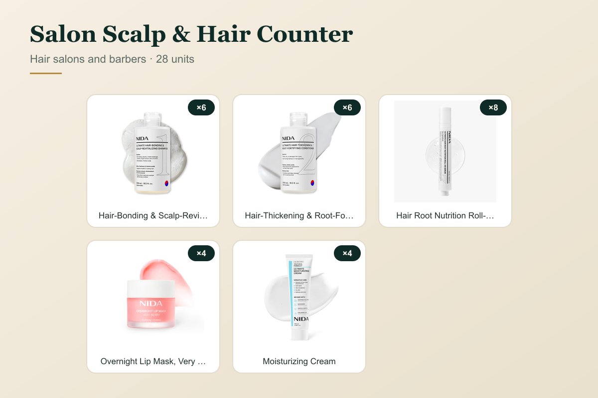 Salon Scalp & Hair Counter bundle: Ultimate Hair-Bonding & Scalp-Revitalizing Shampoo, Ultimate Hair-Thickening & Root-Fortifying Conditioner, Ultimate Hair Root Nutrition Roll-On Serum, Overnight Lip Mask, Very Berry, Youthful Formula Ultimate Moisturizing Cream